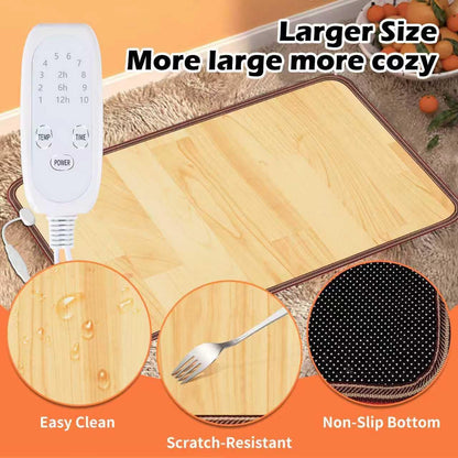 Heated Floor Mat, Foot Warmer Under Desk, Feet Heating Pad with 10 Heat Settings and Timer, Fast Heating for Office, Home, Study Play Room 120V 60W 18.5x14.2 inch SZ