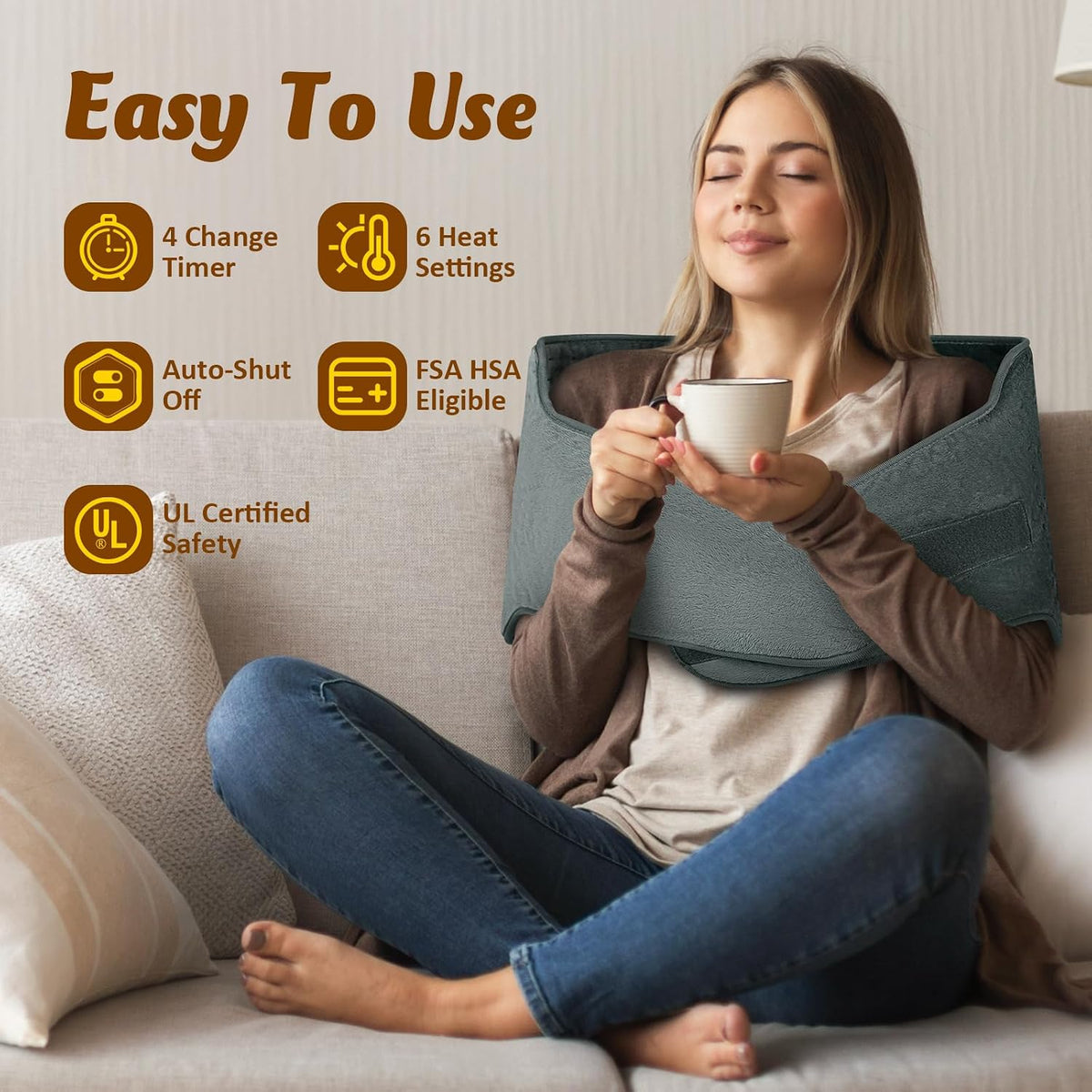 Heating Pad for Back & Period Cramps, Wrap Around Heating Pad for for Waist Stomach, Versatile Electric Heated Pad for Neck Shoulders Thigh Knee, Birthday Gifts for Women Men Mom Dad