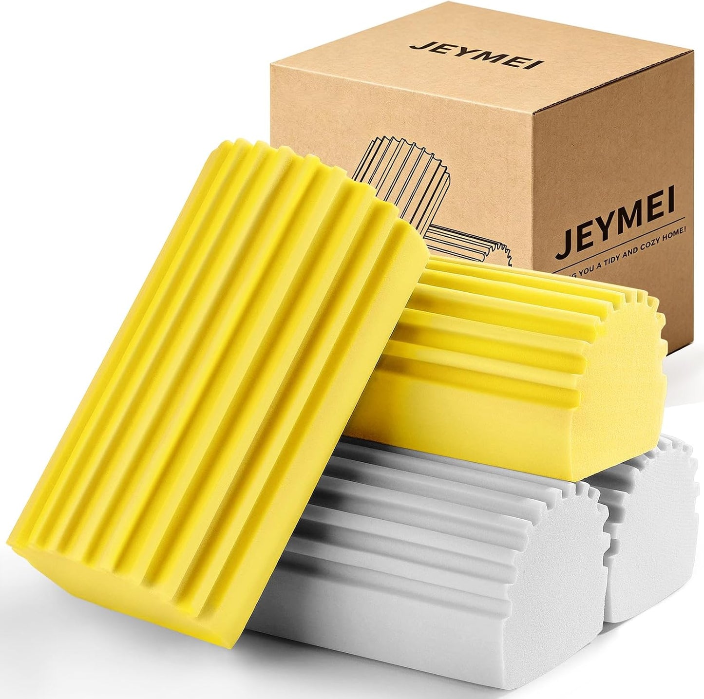 Jeymei Damp Clean Duster Sponge,4Pcs Grey Dust Sponge for Cleaning | Damp Dusting Sponge with Ridges,Baseboard Cleaning Tool,Reusable Wet Duster Sponge,Household Cleaning Sponges for Blinds