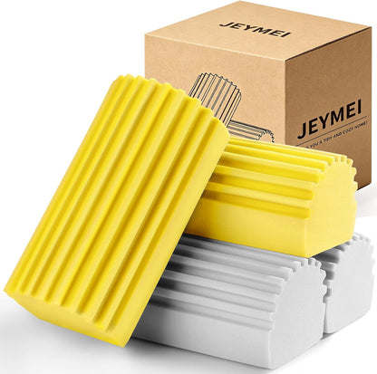 Jeymei Damp Clean Duster Sponge,4Pcs Grey Dust Sponge for Cleaning | Damp Dusting Sponge with Ridges,Baseboard Cleaning Tool,Reusable Wet Duster Sponge,Household Cleaning Sponges for Blinds