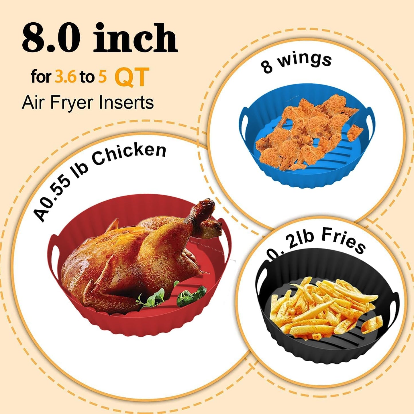 2Pcs Silicone Air Fryer Liners Reusable Square Thickened Airfryer Basket for 4 to 7 QT Baking Tray Accessories Kitchen Gadgets Replacement of Flammable Disposable Parchment Paper