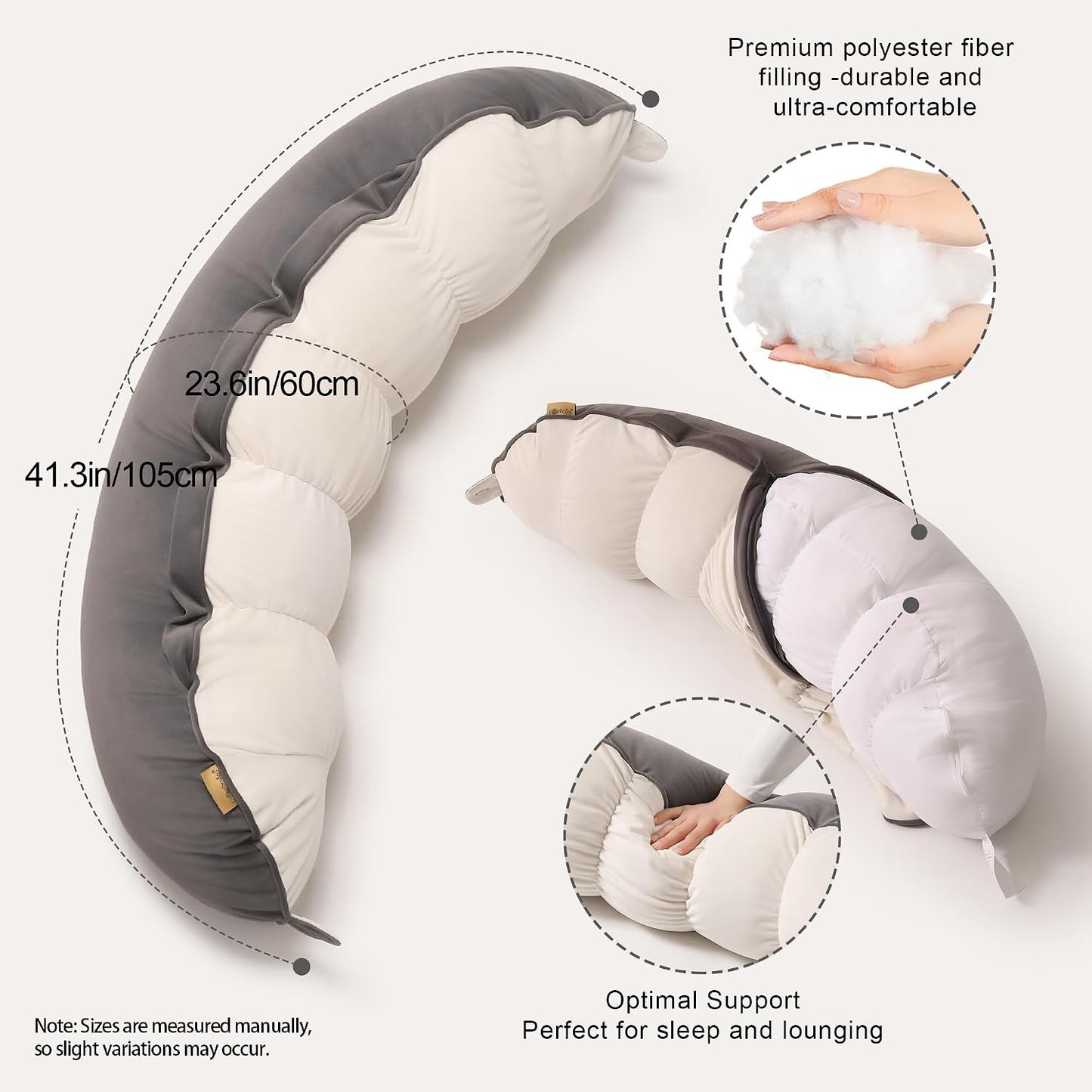 Peallow(Pat. Pend) – Long Round Body Pillow for Adults, Bolster Pillow for Sleeping, Soft and Supportive Pillow for Sleeping & Lumbar Support (Green-White, 29.5")