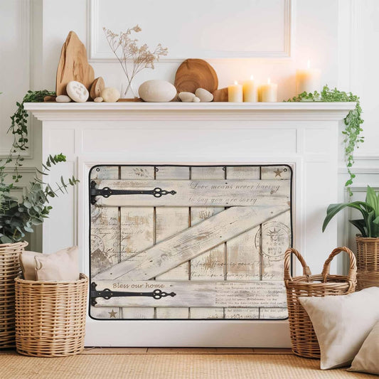 Magnetic Fireplace Cover Barn Gate Fireplace Screen Decorative Farmhouse Wood Grain Walls Door Insulation Fireplace Blocker Save Energy Fireplace Draft Stopper Covers for Living Room 36x30 Inch