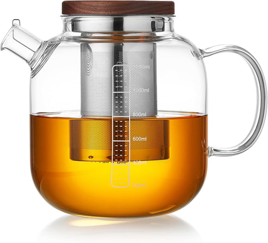 DOPUDO Glass Teapot With Stainless Steel Infuser 1200ml, Glass Tea Pot, Loose Leaf Tea Kettle, Glass Kettle Stovetop, Teapot With Strainer, Tea Infuser Pot Glass Teacup Tea Cups For Blooming Tea
