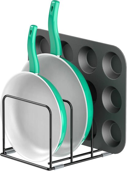 Kitchen Cabinet Organizer, Steel Cookware Holder, Divided Holder with 5 Slots for Skillets Baking Tray and Chopping Board Rack - Baking Pan Holder Storage (1 PC)