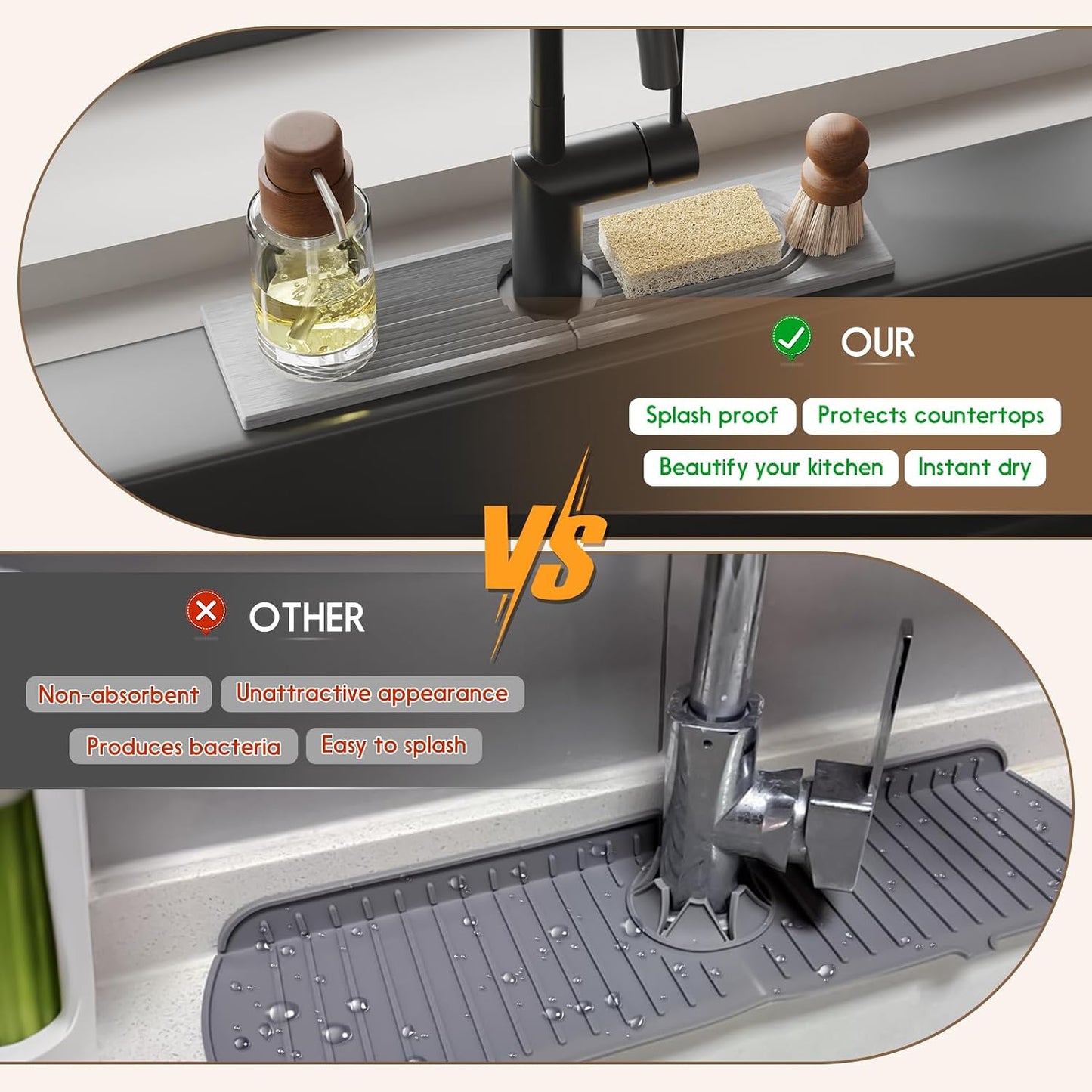 Faucet Mat for Kitchen Sink, Diatomite Quick Drying Tray , 15.8 Inch Kitchen Sink Splash Guard and Bathroom Stone Trays for Counter. Super Absorben.White.