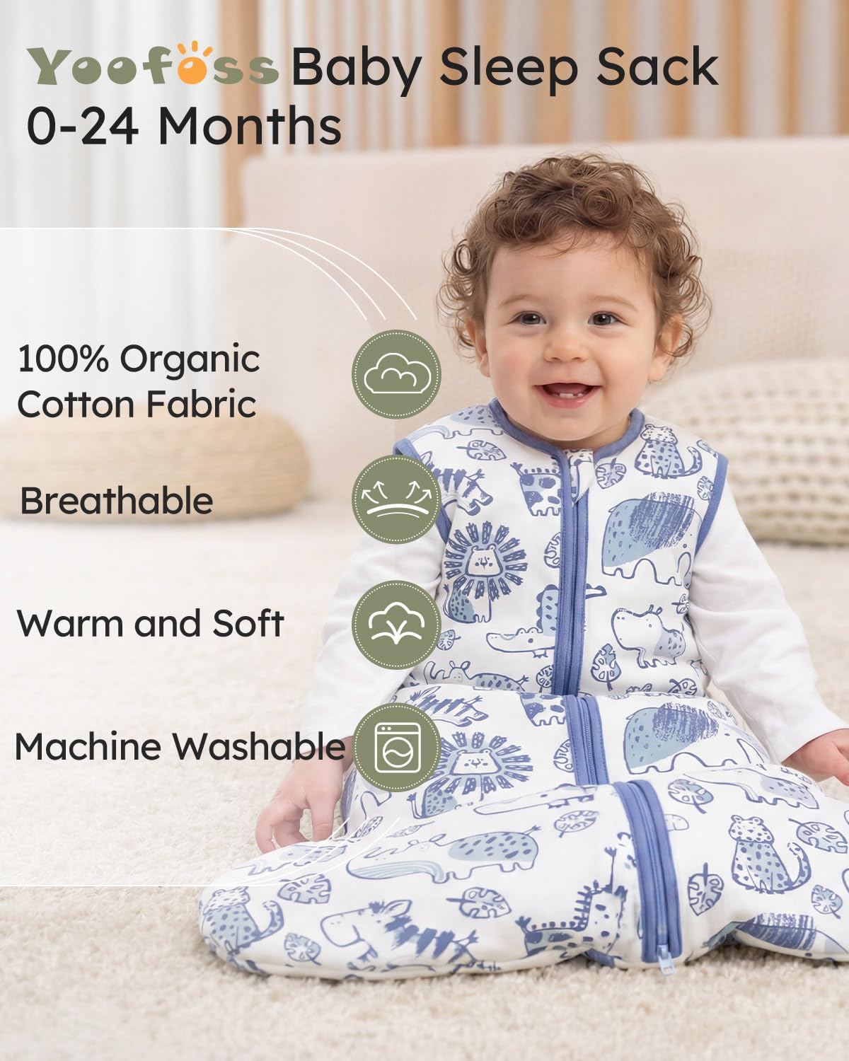 Yoofoss Baby Sleep Sack 0-6 Months Wearable Blanket for Babies 100% Organic Cotton 2-Way Zipper TOG 0.5 Toddler Sleeping Sack 3 Pack, Sleep Sacks