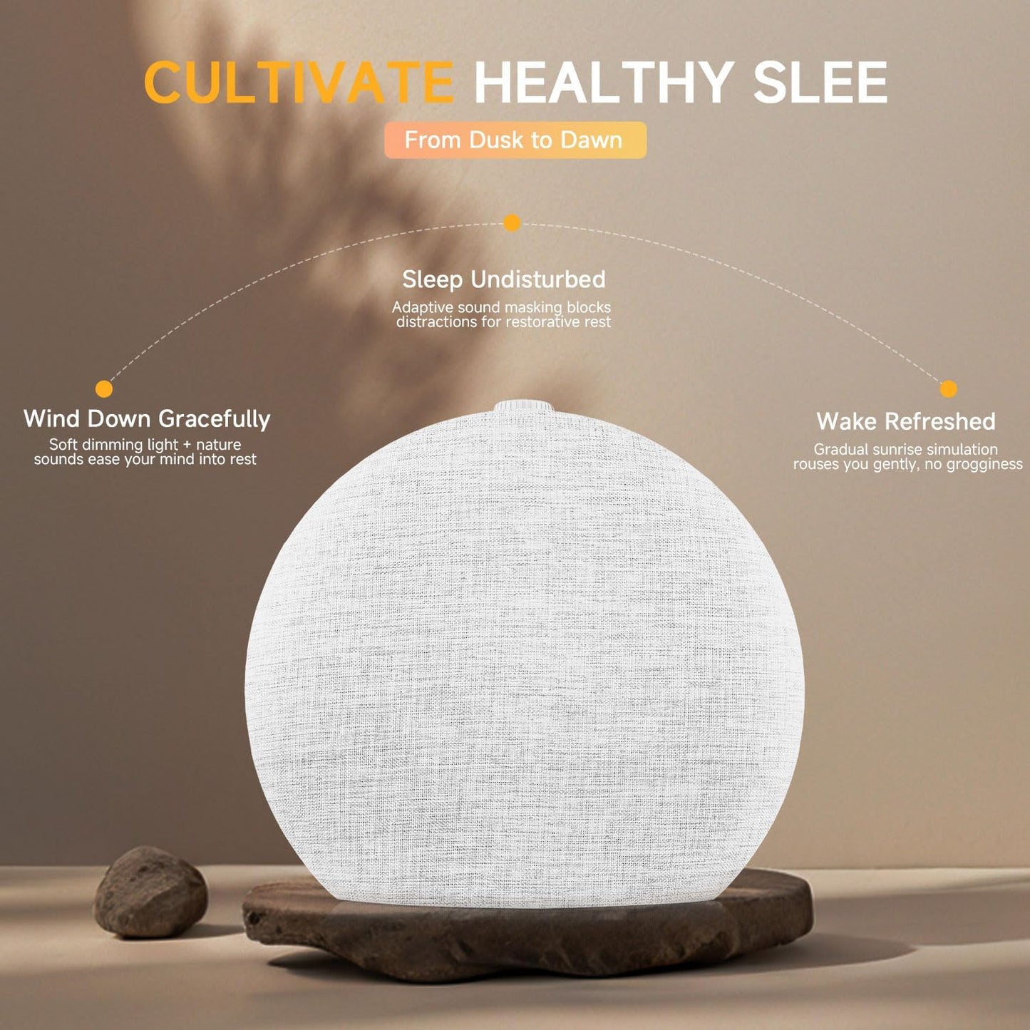 Geuuap Sunrise Alarm Clock White Noise Machine with Bluetooth Speaker,Khaki | 30 Soothing Sounds, 17 Dimmable lights, Simulated Sunrise, Backup Battery Memory, Auto-off Sleep Timer, Screen-Free Design
