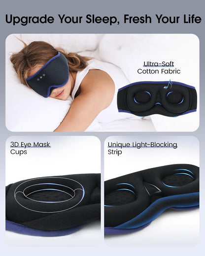 MUSICOZY Sleep Mask Bluetooth Headphones Eye Masks for Sleeping Headphone | 3D Wireless EyeMasks for Side Sleepers, 14-Hour Playtime, Ultra-Soft Breathable, Ultra-Thin Stereo Speakers for Women Men