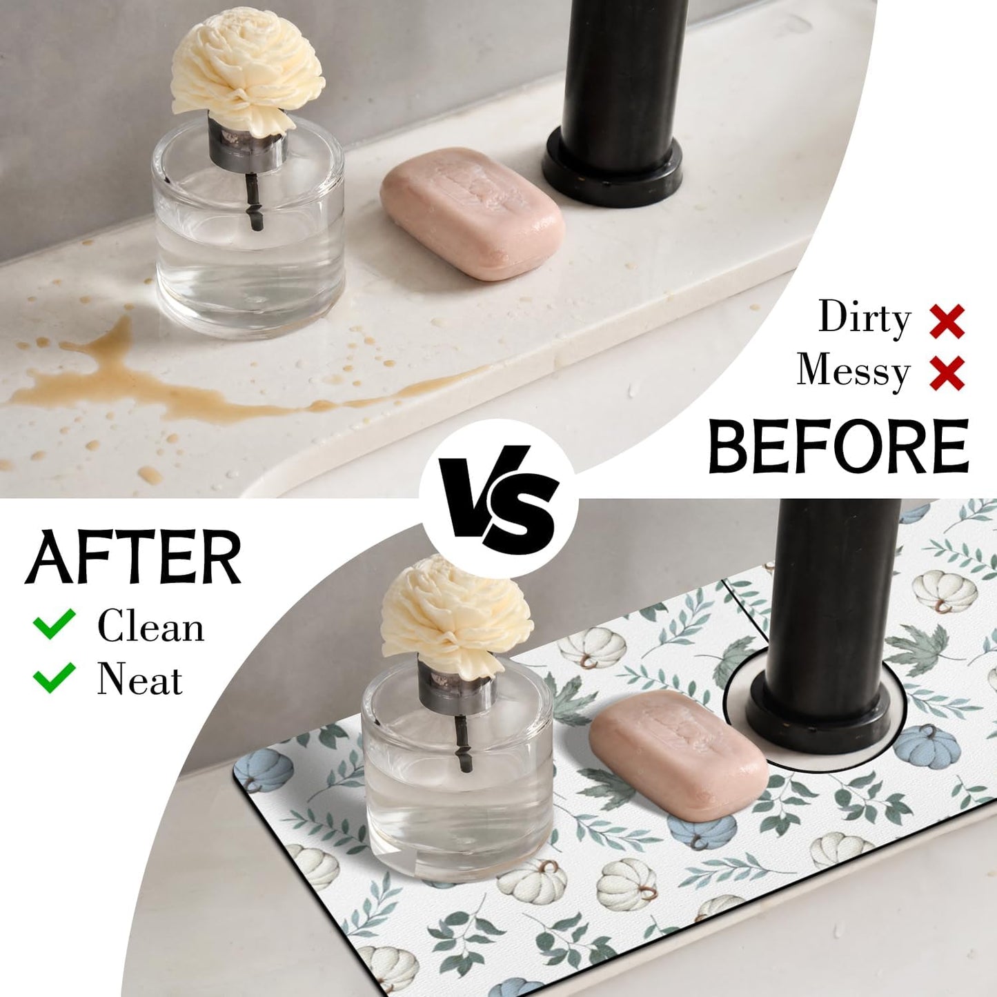 Light Brown White Checkered Kitchen Sink Splash Guard Faucet Mat,Faucet Non-Slip Absorbent Mat,Farmhouse Sink Splash Guard Behind Faucet for Kitchen Bathroom, 15"x5.5"