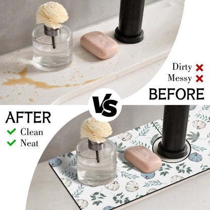Light Brown White Checkered Kitchen Sink Splash Guard Faucet Mat,Faucet Non-Slip Absorbent Mat,Farmhouse Sink Splash Guard Behind Faucet for Kitchen Bathroom, 15"x5.5"