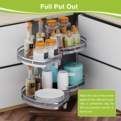 Blind Corner Cabinet Pull Out Organizer, Soft Close Swing Right Pull Out Cabinet Organizer 36inch, Corner Cabinet Lazy Susan for Corner Cabinet Blind Shelf, 2 Tiers Tray, Adjustable Height