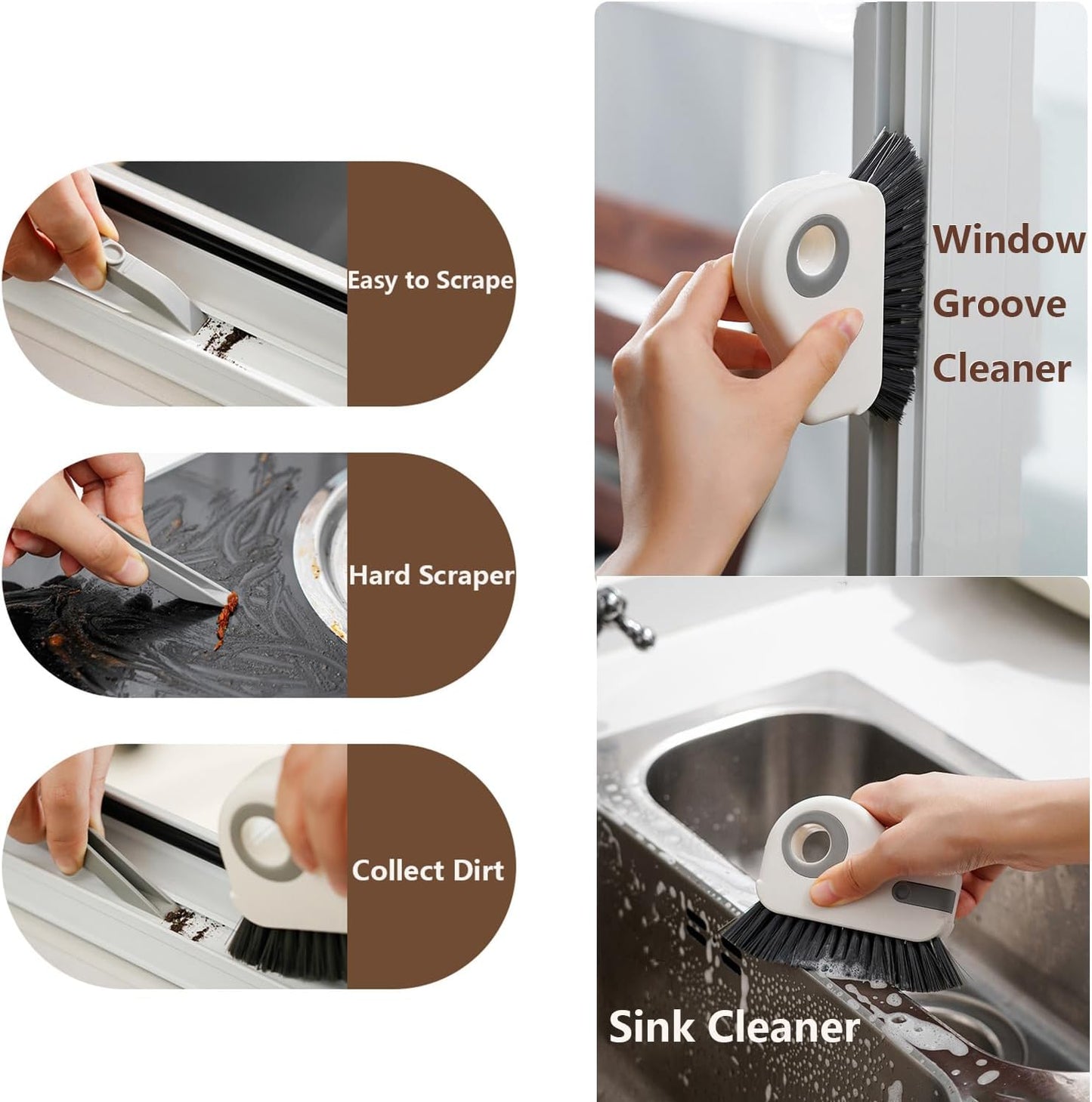 Groove Cleaning Brush 2 in 1 Grout Cleaner Tool Grip Brush Hard Bristle Crevice Cleaning Brush for Sliding Door Track, Window Sill, Window Seal