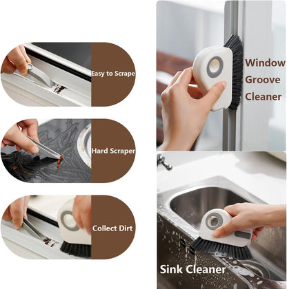 Groove Cleaning Brush 2 in 1 Grout Cleaner Tool Grip Brush Hard Bristle Crevice Cleaning Brush for Sliding Door Track, Window Sill, Window Seal