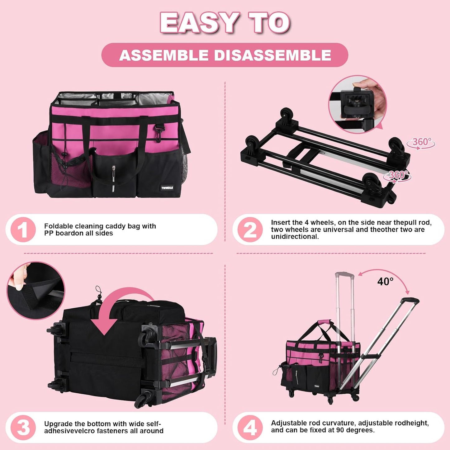 Extra Large Cleaning Caddy Bag with Built-In Support Board, Cleaning Tote Organizer with Removable Divider, Supply Carryall with Adjustable Shoulder Strap and Waist Belt for Cleaners & Housekeeper