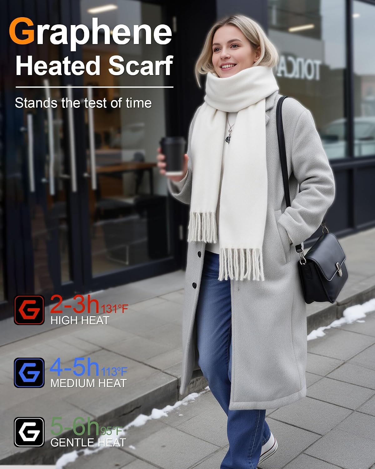 Wulcea Graphene Heated Scarf For Women 5V2A 6000mAh Fast Charge Large Capacity Battery