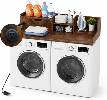 Washer and Dryer Countertop with Power Outlet & Storage Drawer, 54 Inch Laundry Tabletop Over Washing Machine, Clothes Folding & Ironing Station, Laundry Room Organizer with Non-Slip Pads