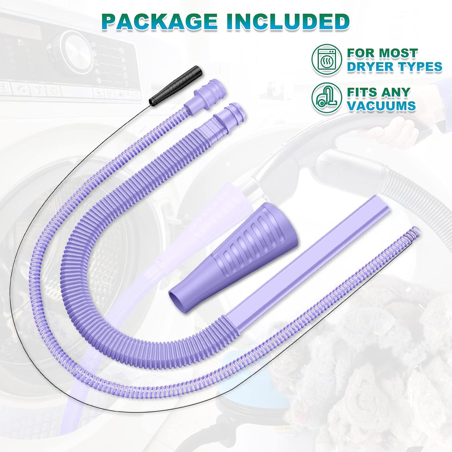 Sealegend 2 Pieces Dryer Vent Cleaner Kit Dryer Lint Vacuum Attachment Hose | Flexible Dryer Vent Vacuum Hose for Deep Cleaning/Lint Remover Kit with Guide Wire/Dryer Lint Trap Cleaner Ease of Use (Blue)
