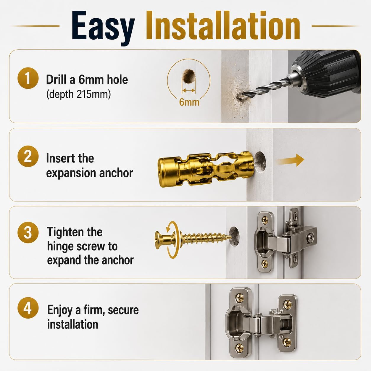30 PCS 6×14mm Short Expansion Screw Set for Cabinet Hinge Repair & Stripped Thread Restoration, Secure Cabinet Door Fastening