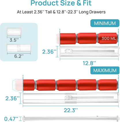 Vtopmart 2.36" Drawer Dividers with Expandable Inserts, 12.8"-22.3", 8 Pack | Adjustable Kitchen Drawer Organizer, Clear Organizer Separator for Flatware, Utensil, Cutlery, 8 Dividers with 14 Inserts