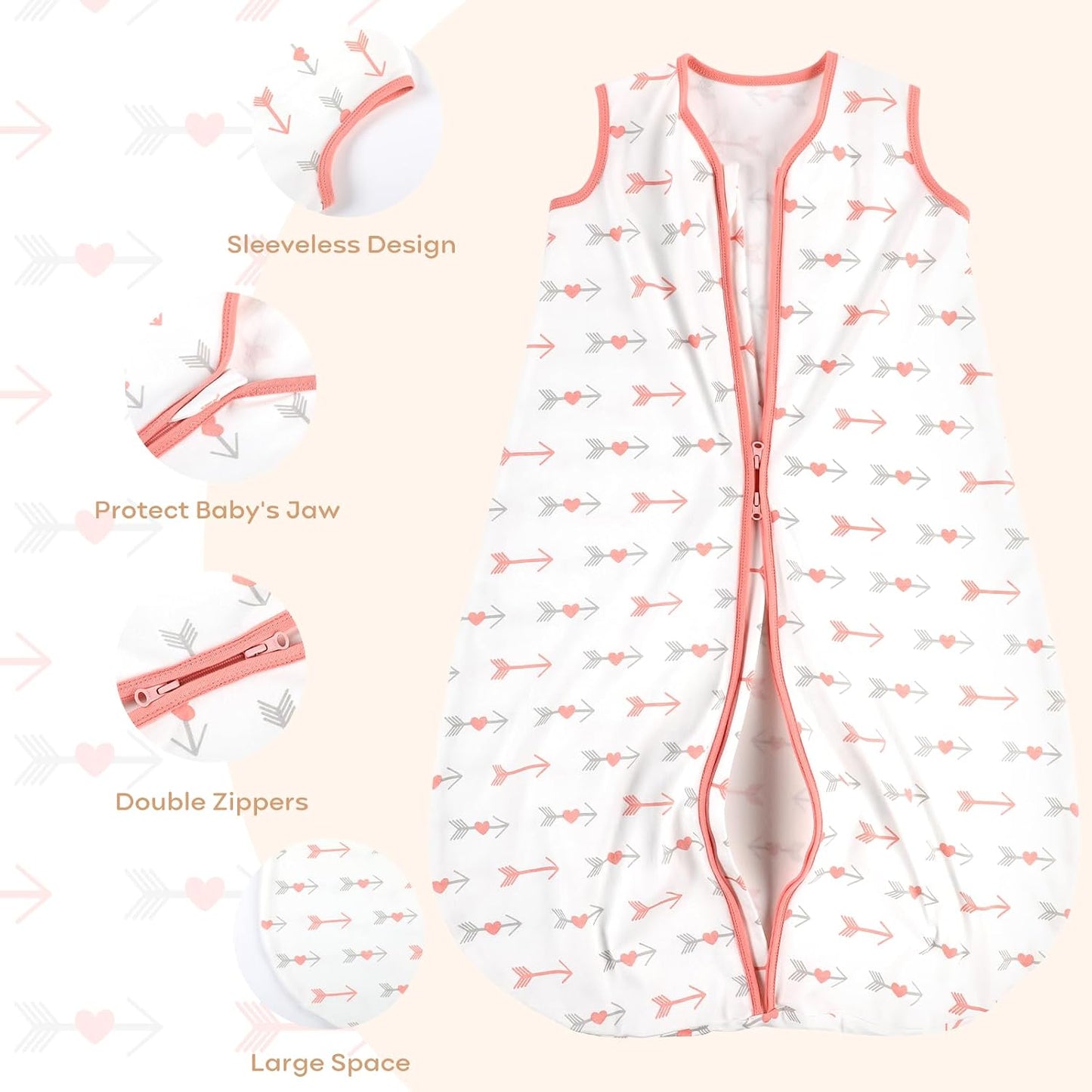 Yoofoss Baby Sleep Sack 0-6 Months Wearable Blanket for Babies 100% Organic Cotton 2-Way Zipper TOG 0.5 Toddler Sleeping Sack 3 Pack, Sleep Sacks