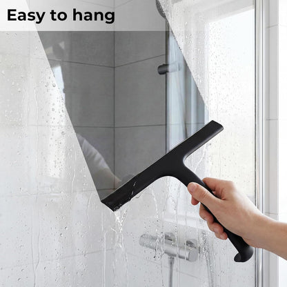wlich 10" Shower Squeegee, Silicone Shower Wiper for Glass Doors, Black | One-Piece No-Drill Design, Flexible Silicone Squeegee for Window Cleaning, Streak-Free Cleaning Bathroom, Easy Installation