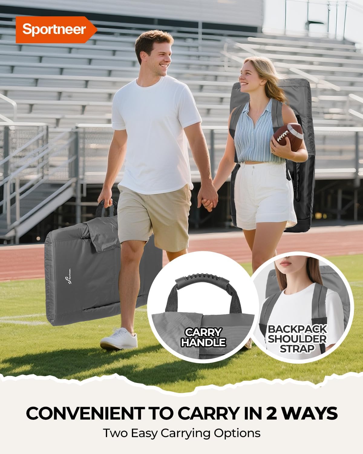 Sportneer Stadium Seats with Back Support: 2.5'' Thick Comfy Cushion 6 Adjustable Angle Bleacher Seat with Armrest - 2 Large Pockets, 2 Cup Holders Stadium Chair for Sport Events Concerts Parks