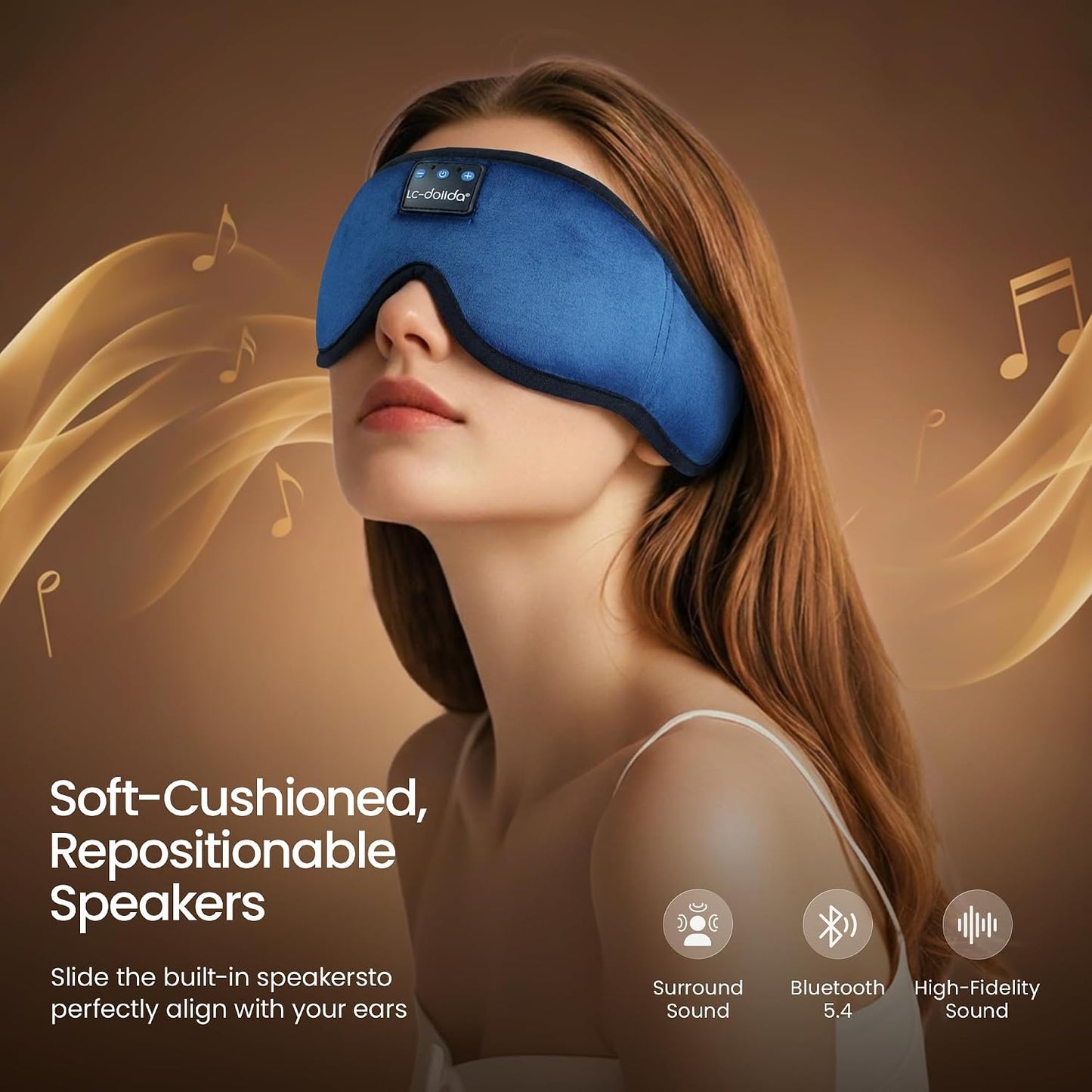 LC-dolida Sleep Headphones, 3D Sleep Mask Bluetooth Wireless Music Eye Mask, Sleeping Headphones for Side Sleepers Sleep Mask with Bluetooth Headphones Ultra-Thin Stereo Speakers Perfect for Sleeping
