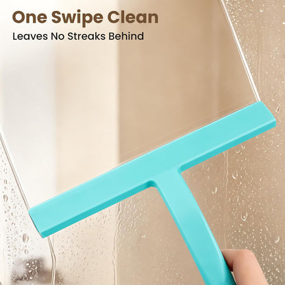10 Inch Silicone Shower Squeegee for Glass Doors, Streak-Free, Black | No-Squeak Silicone Blade, Ergonomic Round Grip and Built-In Hook for Quick Daily Cleaning of Shower Glass, Tile and Windows