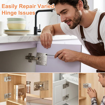 20PCS Upgraded Cabinet Hinge Repair Plate Kit, Stainless Steel Door Hinge Mounting Plate, Large Cabinet Hinge Fix Board with Screws for Kitchen Cabinet, Cupboard Doors, Furniture Hinge Reinforcement