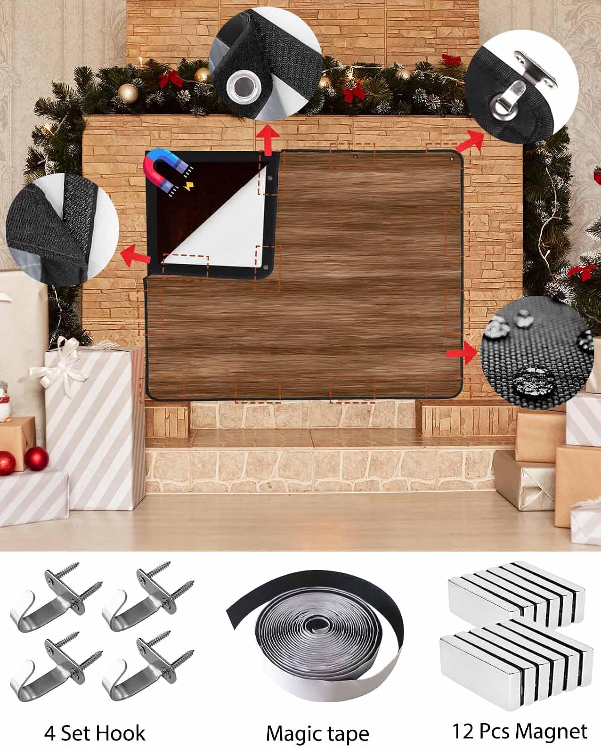 Brown Wooden Board Magnetic Fireplace Cover, Fireplace Draft Blocker, Simple Vintage Country Wood Grain Fireplaces Blanket for Heat Loss/Cold Air, Fireplaces Draft Stopper Cover for Inside 39"x32"