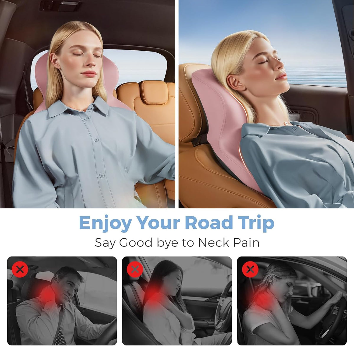 BEBAS Car Headrest Pillow, Ergonomic Neck Pillow with Memory Foam, Black