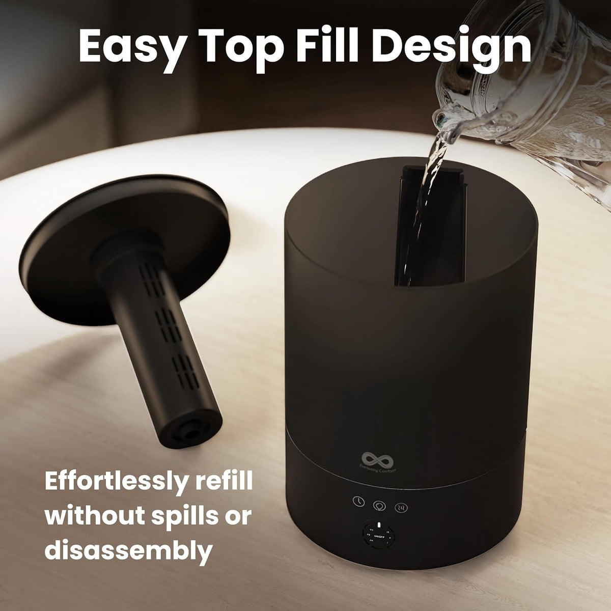 Everlasting Comfort 2.5L Top Fill Humidifier for Bedroom – 28dB Ultra-Quiet, Easy to Fill & Clean, 24HR Runtime, Night Light, Timer, Ultrasonic Cool Mist, Auto Shut-Off for Indoor Use