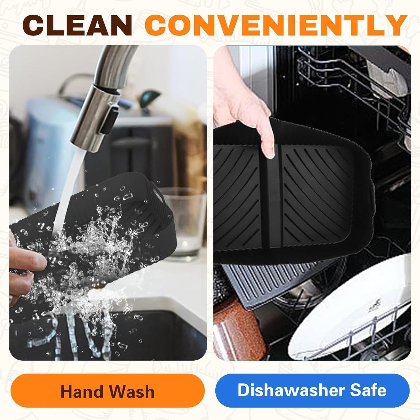 Air Fryer Silicone Liners for Ninja DZ071, 3 Pack Reusable 7-QT DualZone Megazone Air Fryer Accessories, 2 Pcs Liners for Dual 3.5QT Baskets 1 Pcs Liner for 7-QT Megazone Basket