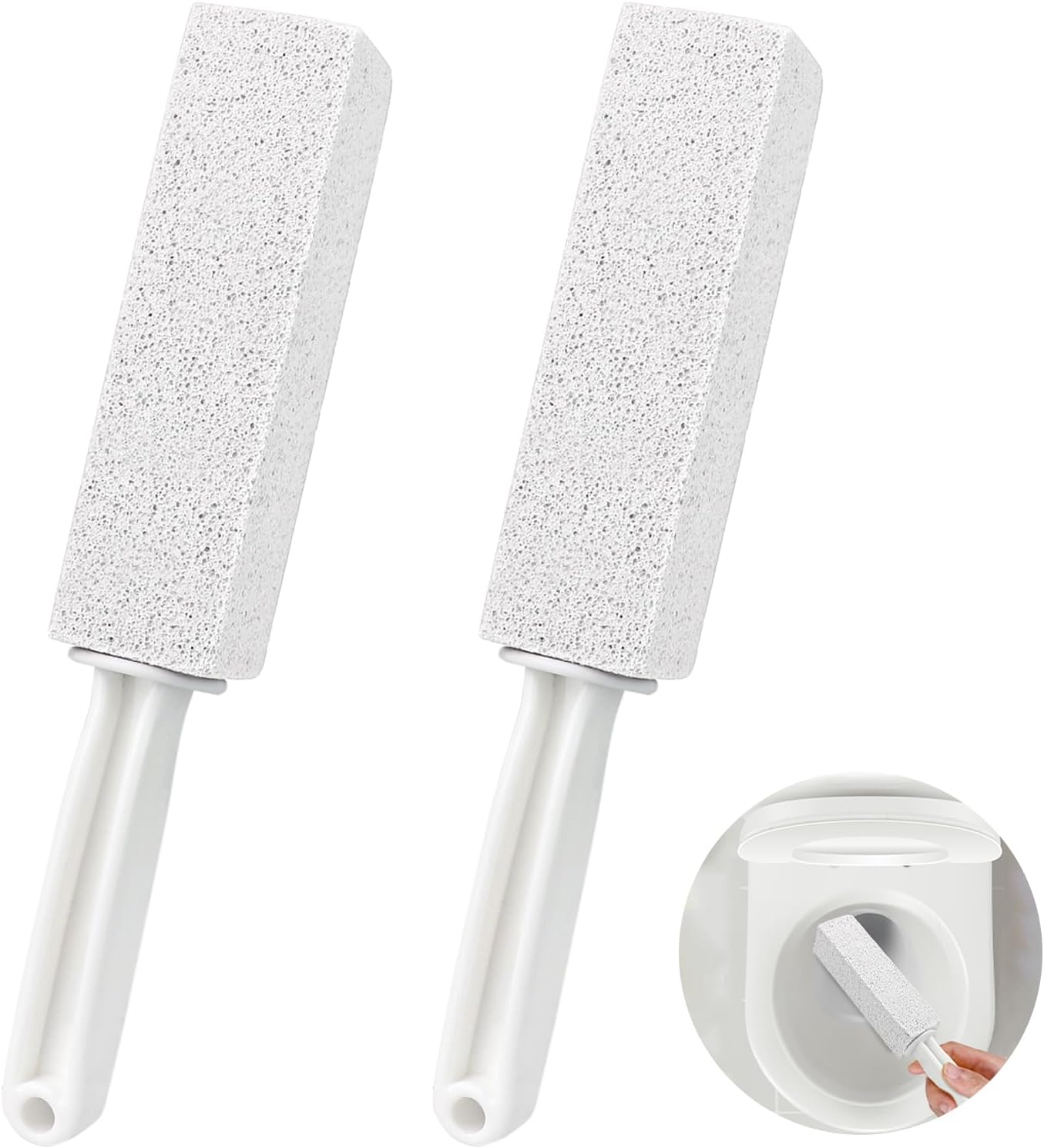 Pumice Cleaning Stone, 2 Pack Toilet Bowl Cleaner Toilet Brush, Gray | Non-Slip Long Plastic Handle, for Kitchen, Bath, Pool, Household Cleaning