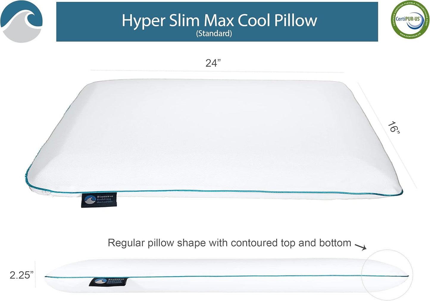 Bluewave Bedding Ultra Slim Gel Memory Foam Pillow for Stomach and Back Sleepers - Thin, Flat Design for Cervical Neck Alignment and Deeper Sleep (2.75-Inches Height, Standard Size)
