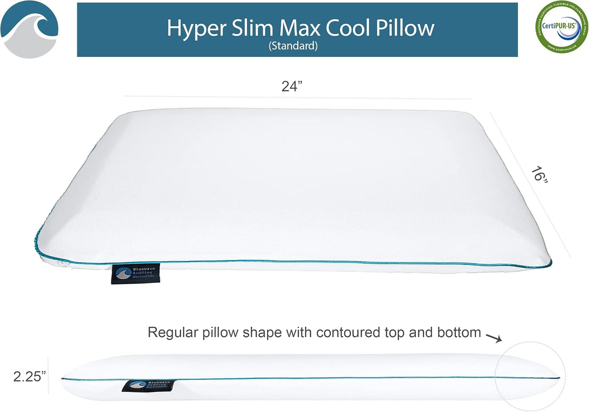 Bluewave Bedding Ultra Slim Gel Memory Foam Pillow for Stomach and Back Sleepers - Thin, Flat Design for Cervical Neck Alignment and Deeper Sleep (2.75-Inches Height, Standard Size)