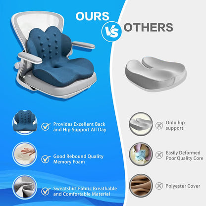 Memory Foam Seat Cushion with Lumbar Support for Sciatica & Tailbone Pain Relief, Fit Office Chair, Wheelchair, Car Seat, Airplane, Long Sitting Workers & Drivers (Gray)