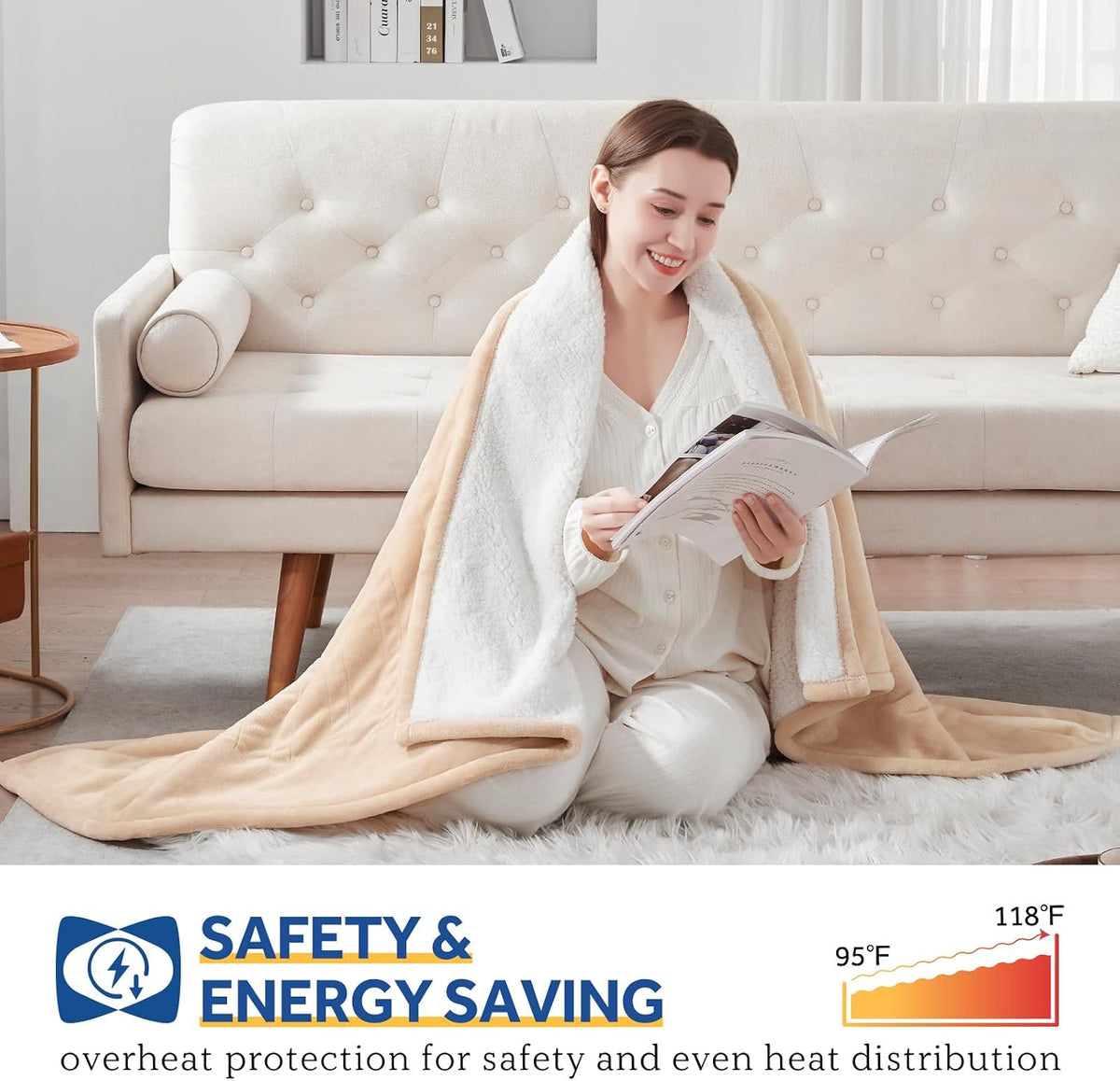 Sealy Electric Throw Blanket Heated Flannel & Sherpa Auto Shutoff 50"x60"