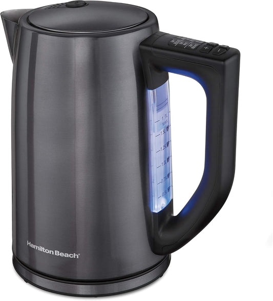 Hamiton Beach 1.7 Liter Variable Temperature Electric Kettle for Tea and Hot Water, Removable Mesh Filter, Cordless, Keep Warm, Auto-Shutoff and Boil-Dry Protection, Black Stainless Steal (41027R)