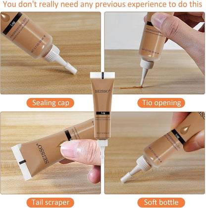 SEISSO Wood Furniture Repair Kit, Touch Up Markers Wood Fillers | Wood Putty with Polish Wax, 12 Colors Wood Repair Kit of Stains, Scratches, Holes, Cracks(40 PCs)