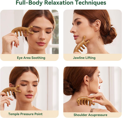 Wood Therapy Massage Tools – Wooden Manual Guasha Tool, Handheld Body & Scalp Massager, Trigger Point Scraper, Reflexology & Lymphatic Drainage Inspired Wooden Massage Tool for Face, Neck, Back & Legs