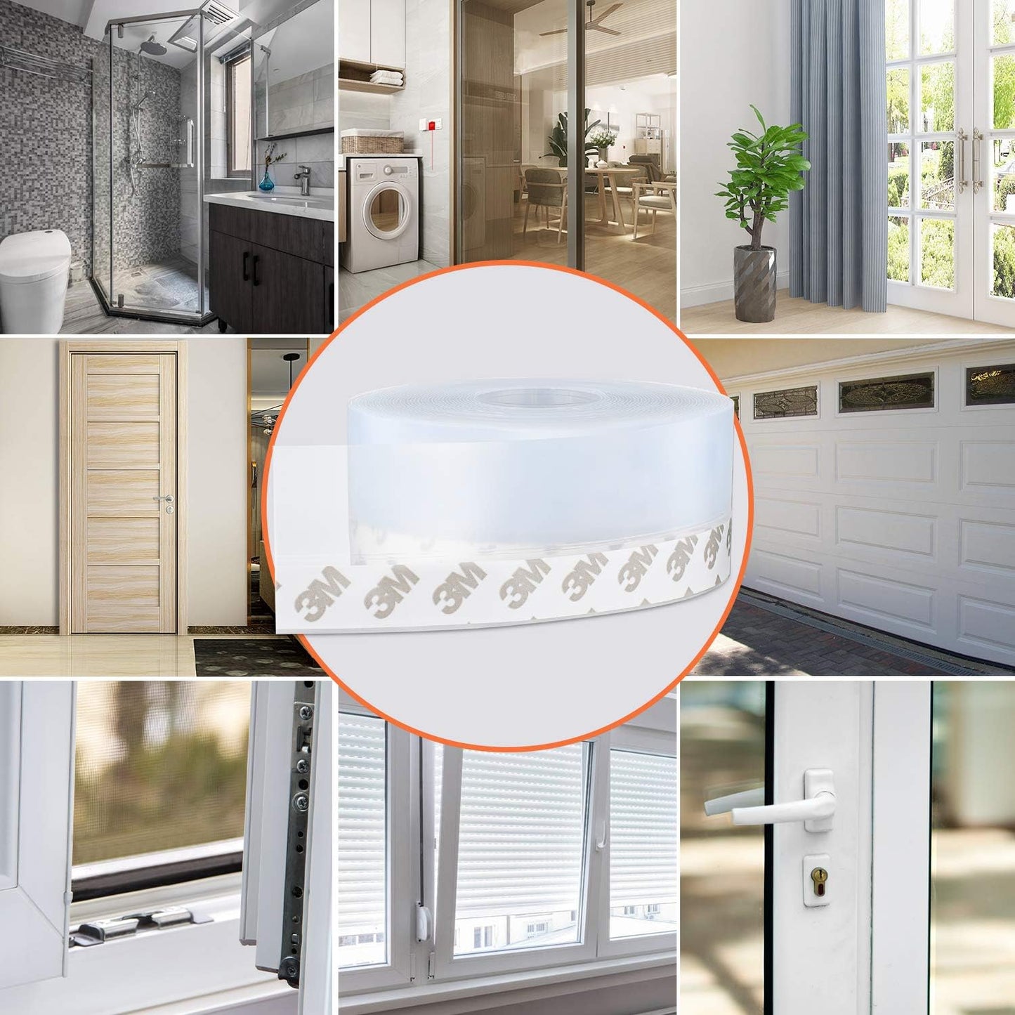 26 Feet Silicone Seal Strip,Door Weather Stripping Door Seal Strip Window Seal Silicone Sealing Tape for Door Draft Stopper Adhesive Tape (Transparent, 45mm)