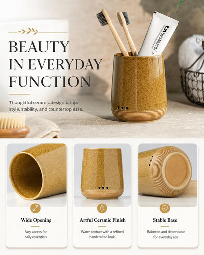 LYEOBOH Ceramic Toothbrush Cup, Cute Toothbrush Holder with Drainage White | Farmhouse Toothbrush Container, Countertop Toothbrush Organizer, Toothbrush Storage for Bathroom Vanity & Countertop