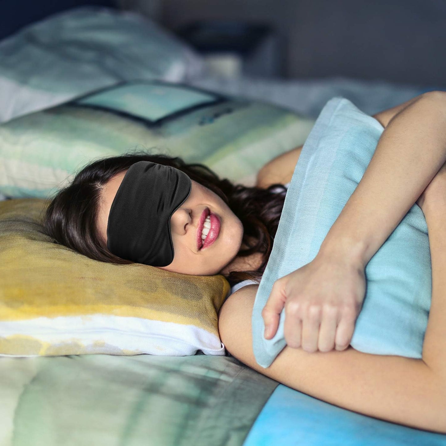 Silk-Sleep-Mask Eye-Mask Eye-Cover Eyeshade - 100% Silk Soft Adjustable Strip(Black+Dark Blue+Purple)