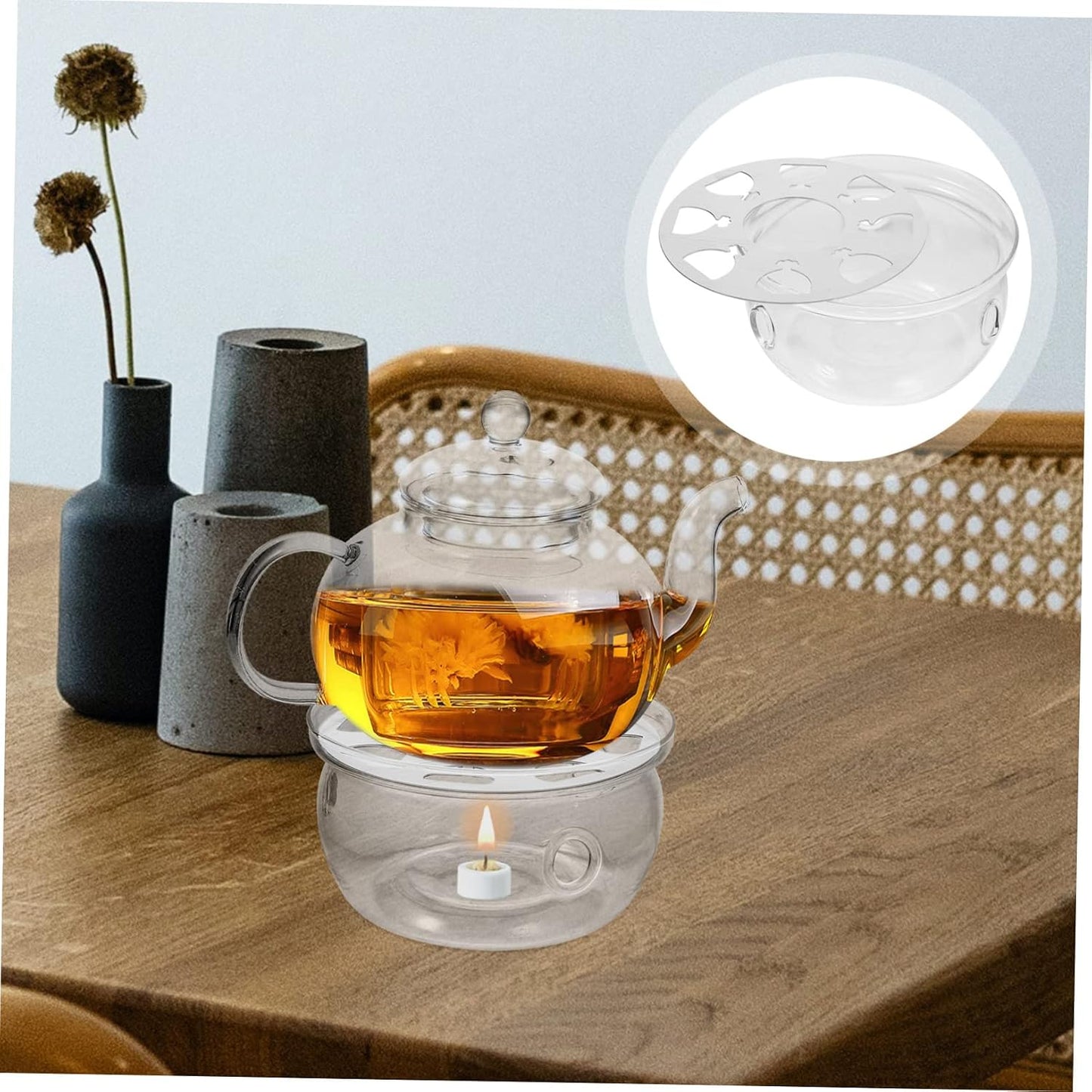 Mobestech Household Teapot Heater Chic Glass Teapot Warmer with Non Slip Base Tea Stove Heating Stand for Heat Preservation and Easy Cleaning Present for Friends and Family