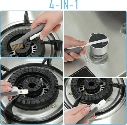 Kitchen Cleaning Scrub Brush Deep Gas Stove Brass Wire Brush with Stiff Bristles & Cooktop Scraper Stainless Steel Scrubber for Range Hood Grease Grime Rust Cleaner for Pot Pan Household Cleaning Tool