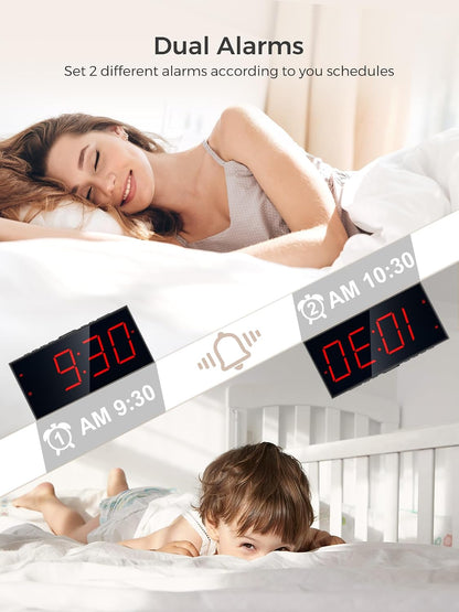 Vibrating Alarm Clock for Heavy Sleepers – Loud Bed Shaker, Dual Alarms with Weekday/Weekend Mode, 3 Vibration Levels, 5-Volume & Dimmer, Large Display, USB + Battery Backup – Deaf & Hearing-Impaired