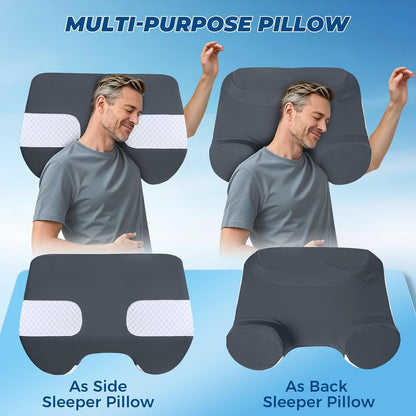 SAHEYER Side Sleeper Pillow with Arm Holes, 2 in 1 Shoulder Relief System for Rotator Cuff Pain, Memory Foam Pillow for Adults with 3 Arm Place Hole - for Side, Back and Stomach, Black