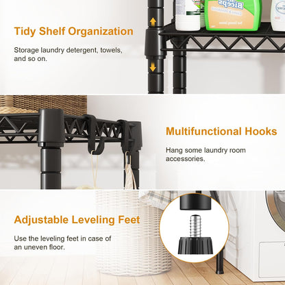 U15 Over Washer and Dryer Storage Shelves, Laundry Room Metal Rack | 6-Tier Shelf Space Saver Holds 568lbs, Above Washer Dryer Storage Rack for Organization, 63.4"W x 17.3"D x 76.4"H, Black